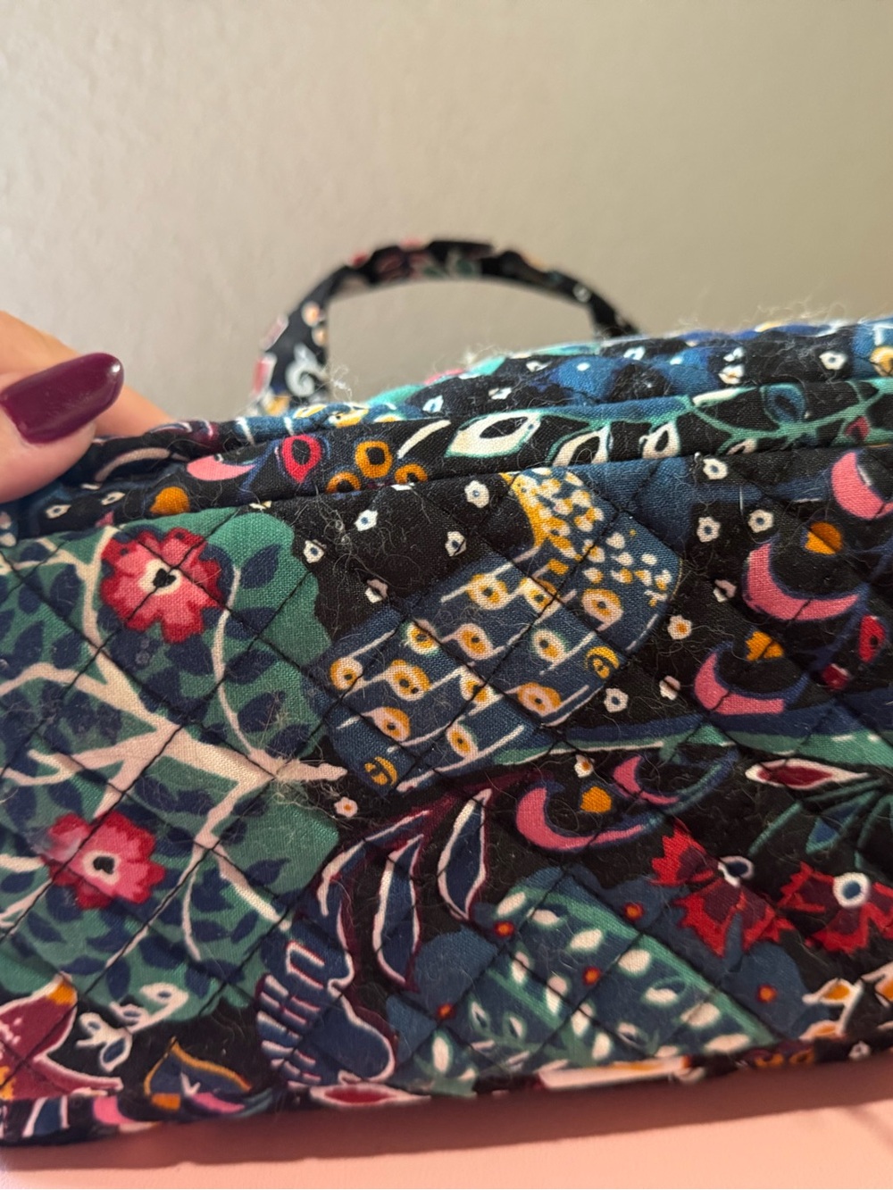Quilted Floral Travel Cosmetic Bag - Navy Multi - Picture 7 of 7